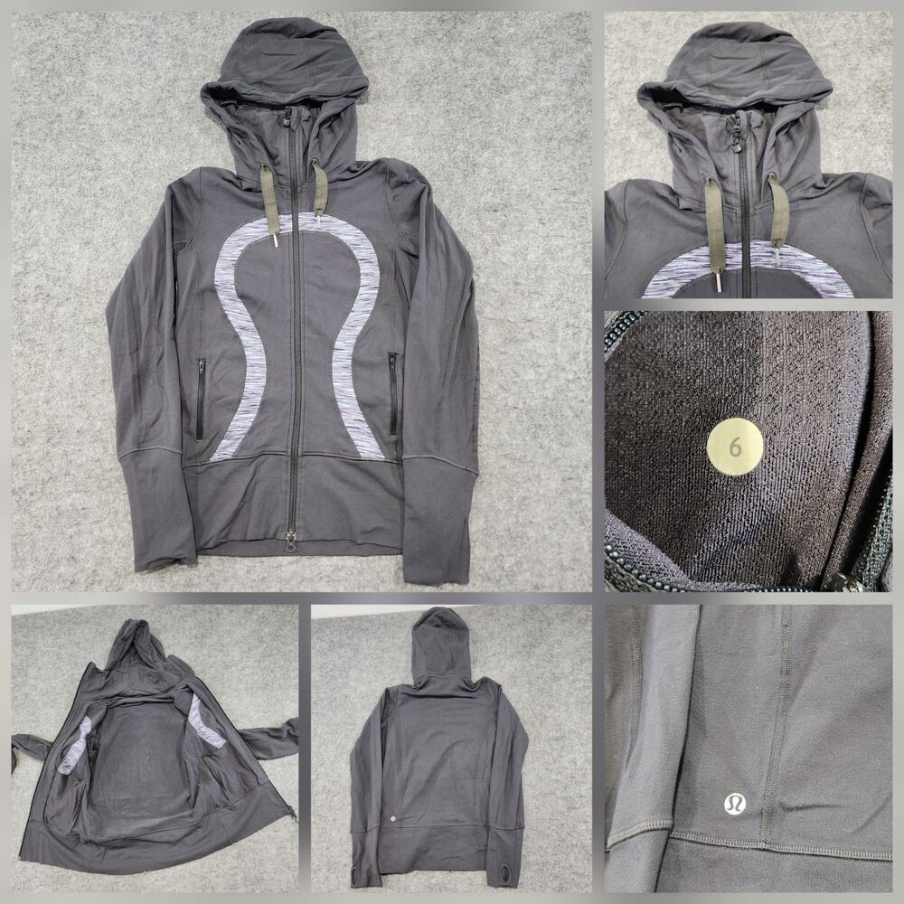 Lululemon Womens Size 6 In Stride Jacket Hooded Thumbholes Gray Purple Athletica